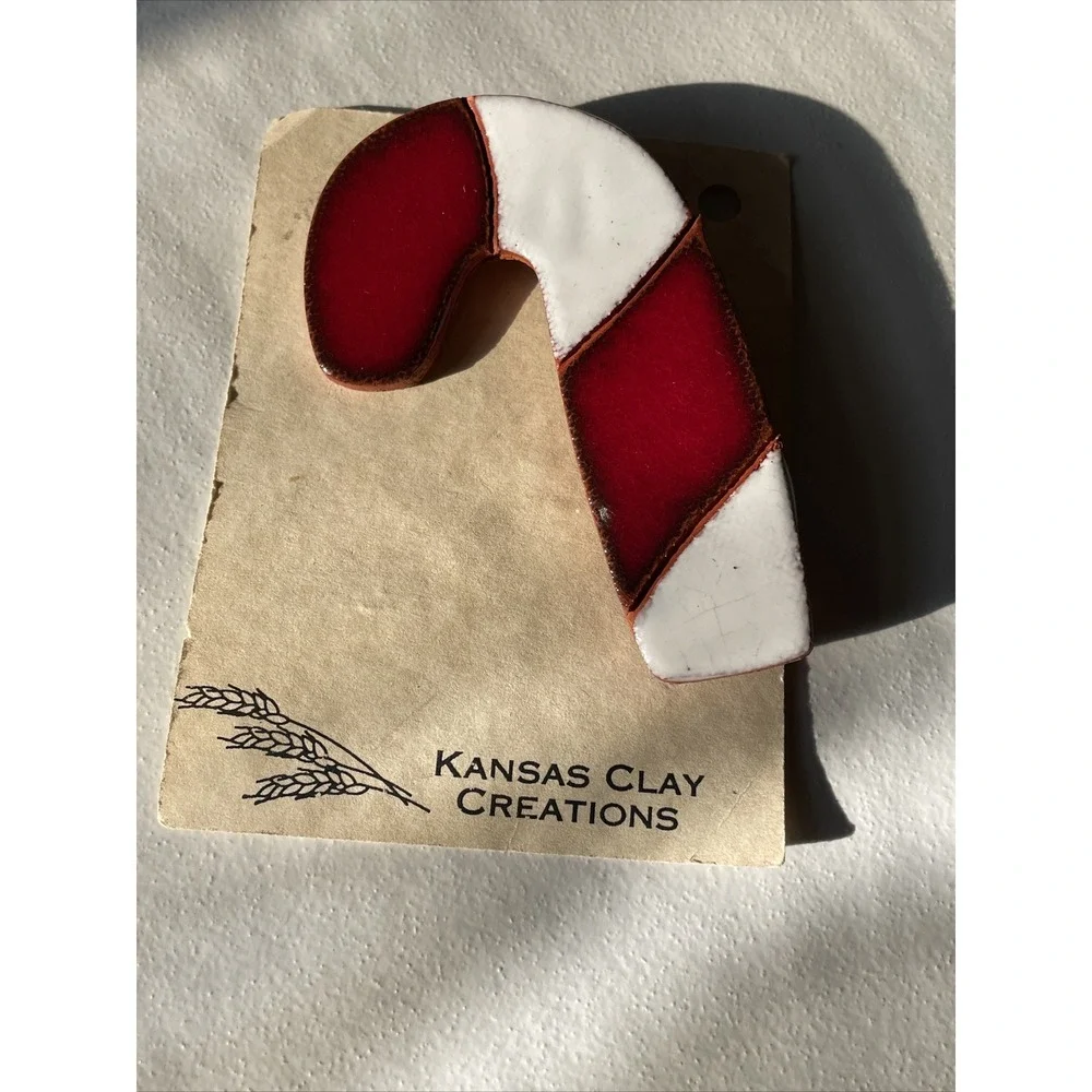 Kansas Clay‎ Creations Candy Cane Brooch Pin Christmas Candy Large NWT Vintage